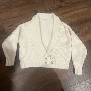 Women's Cream Shawl Collar Cropped Knit Sweater